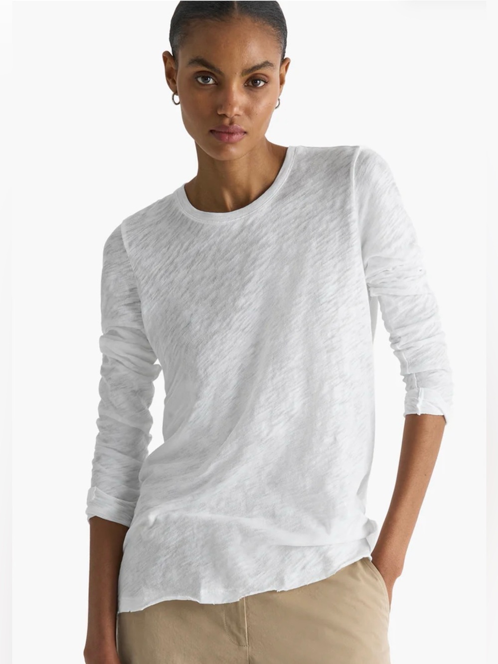 NWOT ATM Anthony Thomas Melillo Women's White Long-Sleeve Slub Tee Sz L